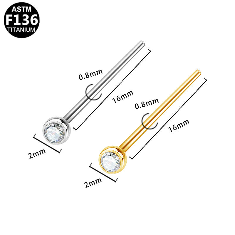 ASTM F136 Titanium 20G Straight Nose Studs CZ Hypoallergenic Comfortable Pin Piercing Jewelry