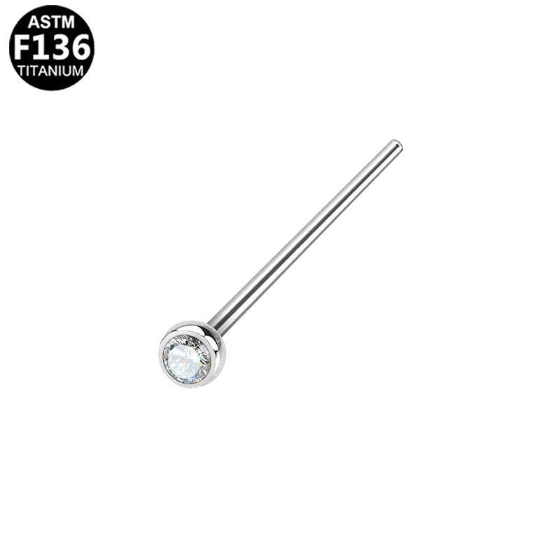 ASTM F136 Titanium 20G Straight Nose Studs CZ Hypoallergenic Comfortable Pin Piercing Jewelry