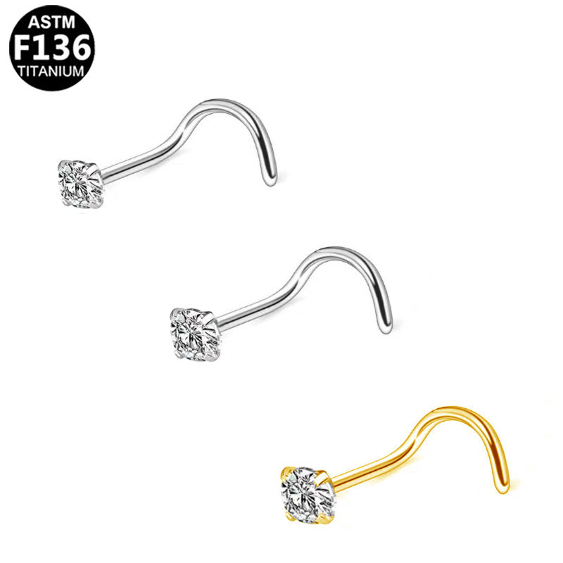 ASTM F136 Titanium 20G18G Screw Nose Stud CZ Tiny Hypoallergenic Piercing Jewelry
