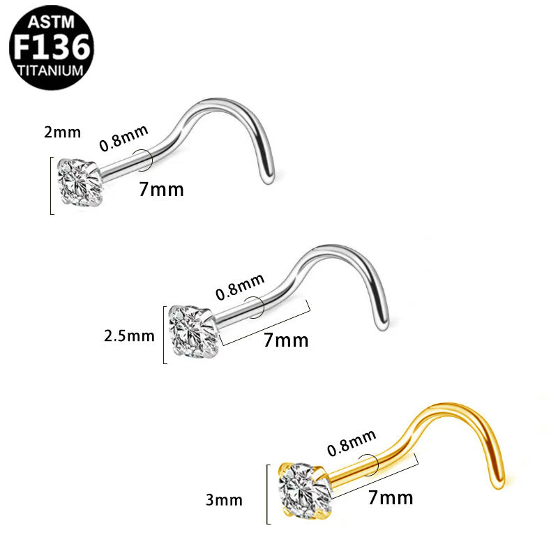 ASTM F136 Titanium 20G18G Screw Nose Stud CZ Tiny Hypoallergenic Piercing Jewelry