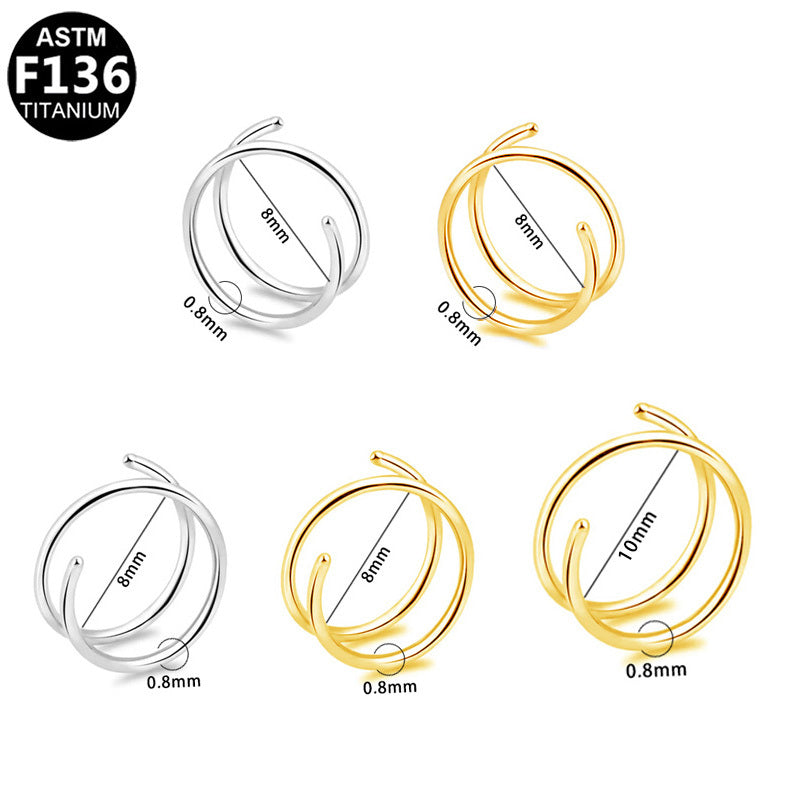 ASTM F136 Titanium 20G Anticlockwise Double Ring Nose Hoop Hypoallergenic Piercing Jewelry