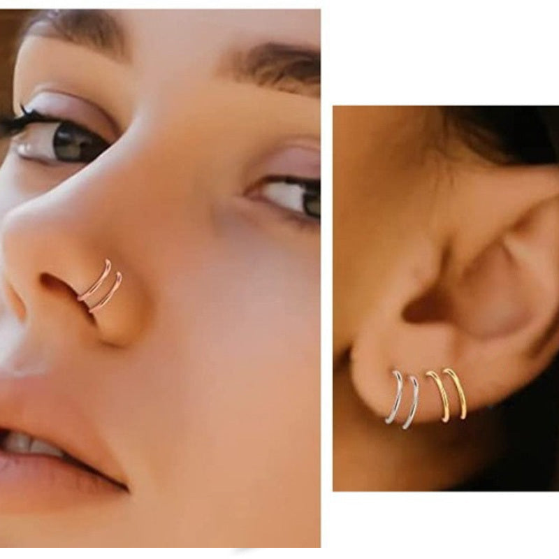 ASTM F136 Titanium 20G Anticlockwise Double Ring Nose Hoop Hypoallergenic Piercing Jewelry
