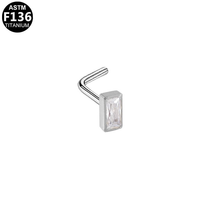 ASTM F136 Titanium 20G CZ L-Bend Nose Stud Minimalist Piercing Jewelry