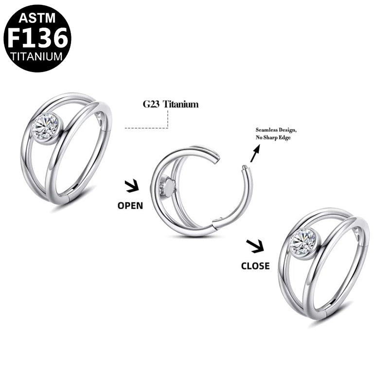 ASTM F136 Titanium 18G16G Double Hoop CZ Segment Clicker Hypoallergenic Piercing Jewelry