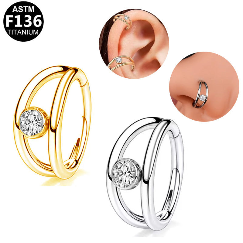 ASTM F136 Titanium 18G16G Double Hoop CZ Segment Clicker Hypoallergenic Piercing Jewelry