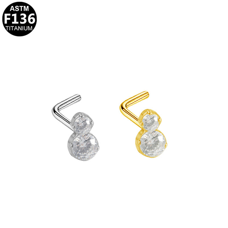ASTM F136 Titanium 20G L-Shaped Gourd Shape Nose Stud Hypoallergenic Piercing Jewelry