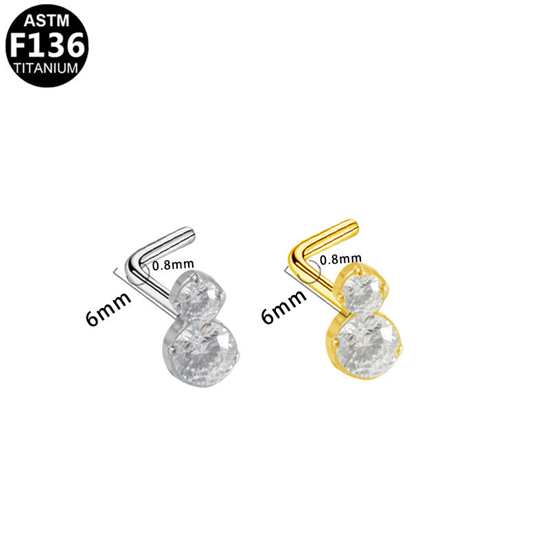 ASTM F136 Titanium 20G L-Shaped Gourd Shape Nose Stud Hypoallergenic Piercing Jewelry