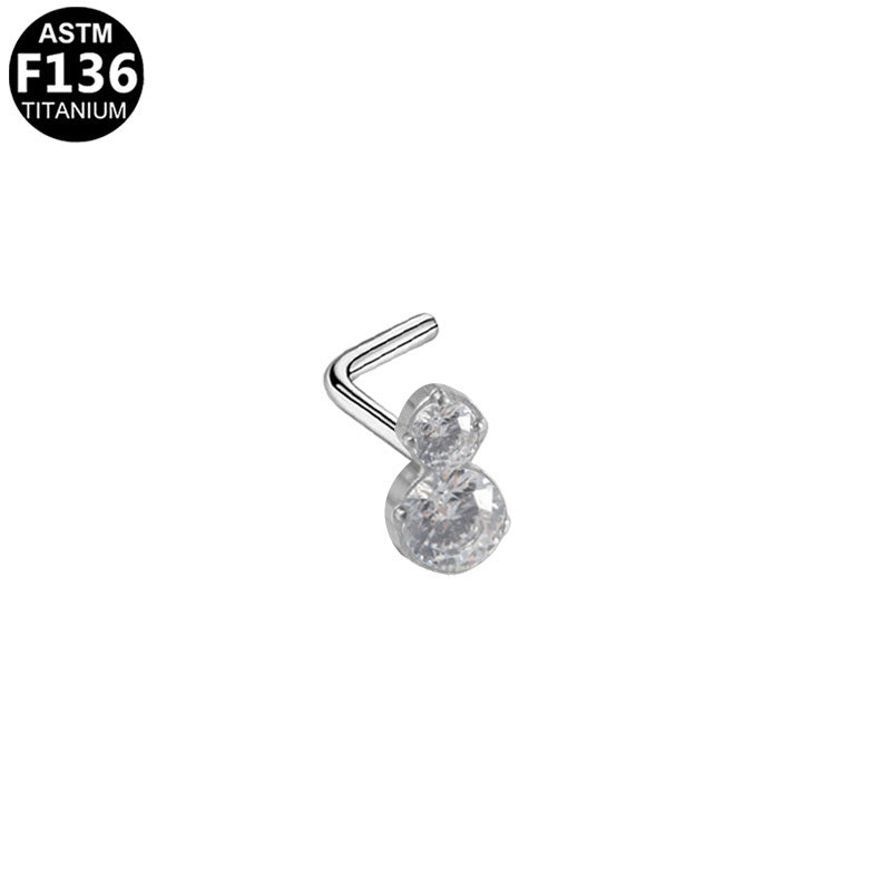 ASTM F136 Titanium 20G L-Shaped Gourd Shape Nose Stud Hypoallergenic Piercing Jewelry