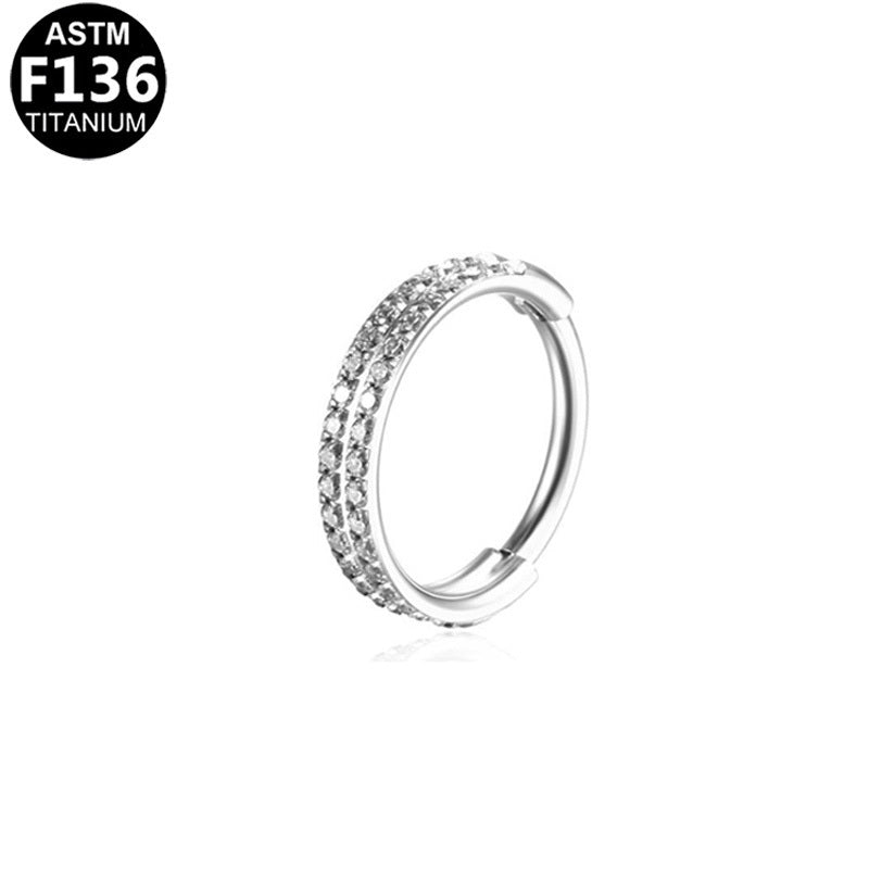 ASTM F136 Titanium 16G Double Row CZ Segment Clicker Hypoallergenic Piercing Jewelry