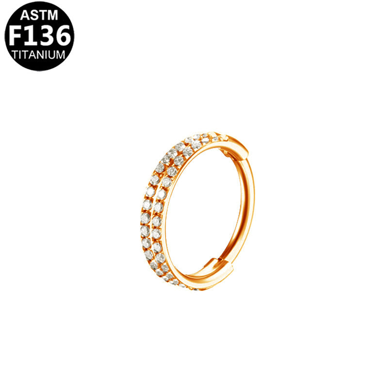 ASTM F136 Titanium 16G Double Row CZ Segment Clicker Hypoallergenic Piercing Jewelry