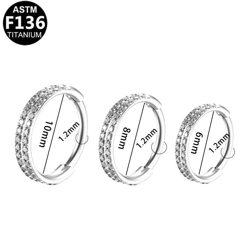 ASTM F136 Titanium 16G Double Row CZ Segment Clicker Hypoallergenic Piercing Jewelry
