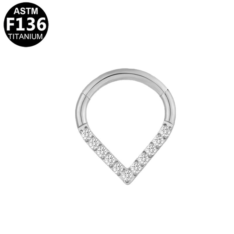 ASTM F136 Titanium 16G V-Shaped CZ Segment Clicker Implant Grade Piercing Jewelry