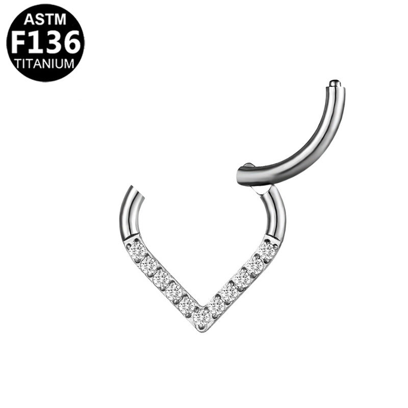 ASTM F136 Titanium 16G V-Shaped CZ Segment Clicker Implant Grade Piercing Jewelry