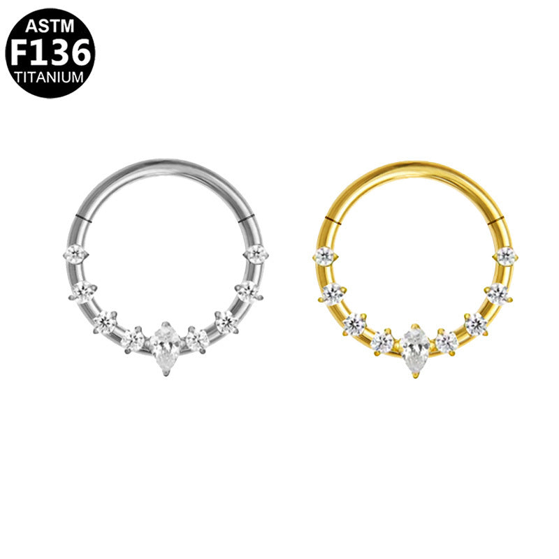 ASTM F136 Titanium 16G Segment Clicker Marquise CZ Implant Grade Piercing Jewelry