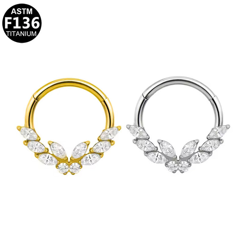 ASTM F136 Titanium 16G Butterfly Segment Clicker Marquise CZ Hypoallergenic Piercing Jewelry