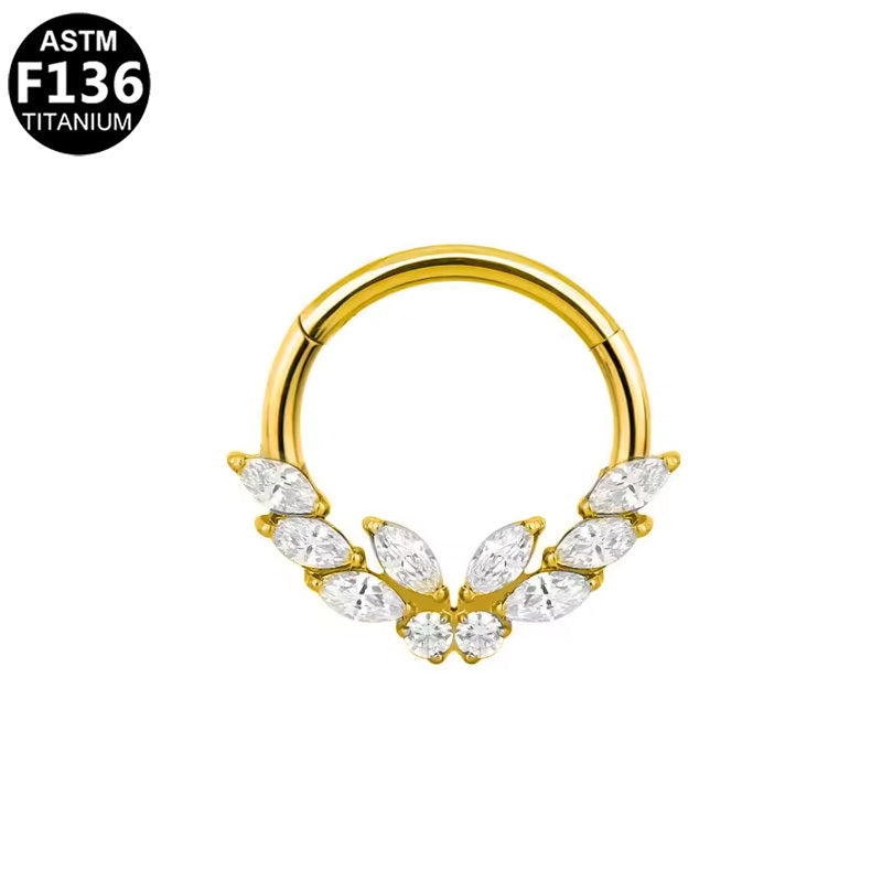 ASTM F136 Titanium 16G Butterfly Segment Clicker Marquise CZ Hypoallergenic Piercing Jewelry