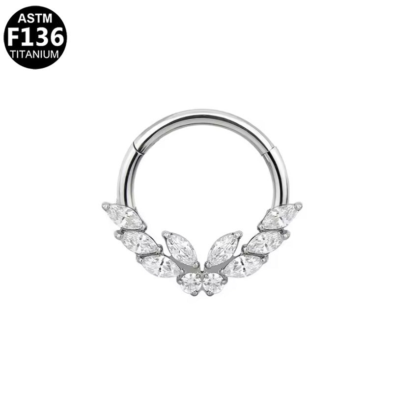 ASTM F136 Titanium 16G Butterfly Segment Clicker Marquise CZ Hypoallergenic Piercing Jewelry