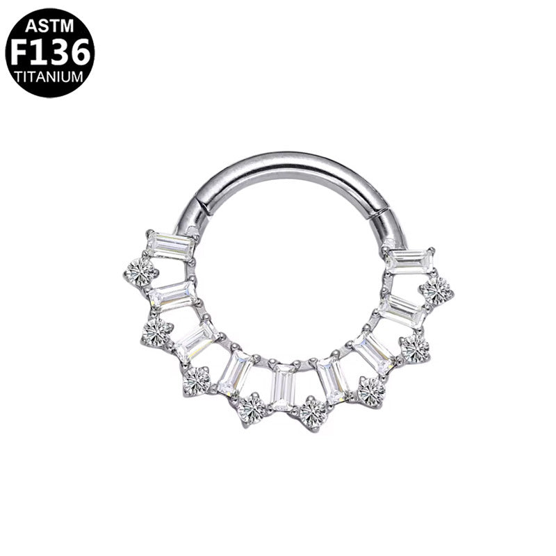 ASTM F136 Titanium 16G Segment Clicker Baguette CZ Implant Grade Piercing Jewelry