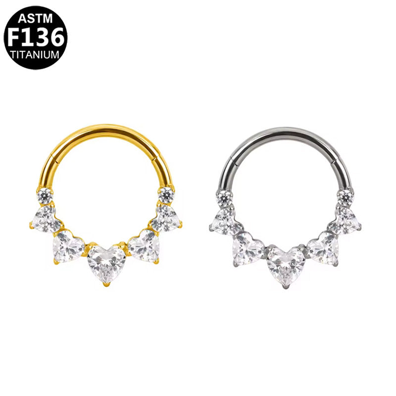ASTM F136 Titanium 16G Segment Clicker Heart CZ Hypoallergenic Piercing Jewelry