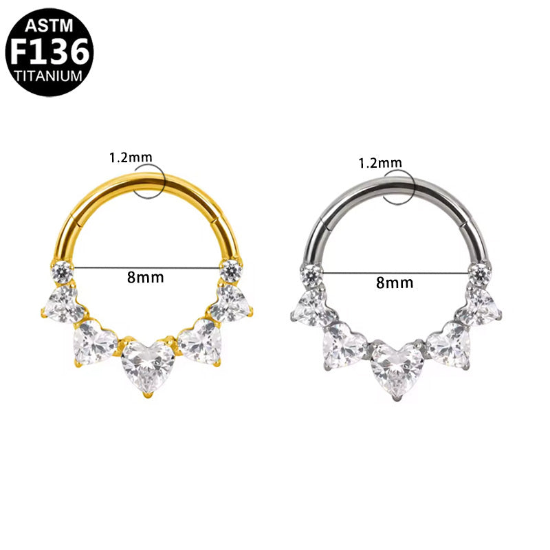 ASTM F136 Titanium 16G Segment Clicker Heart CZ Hypoallergenic Piercing Jewelry