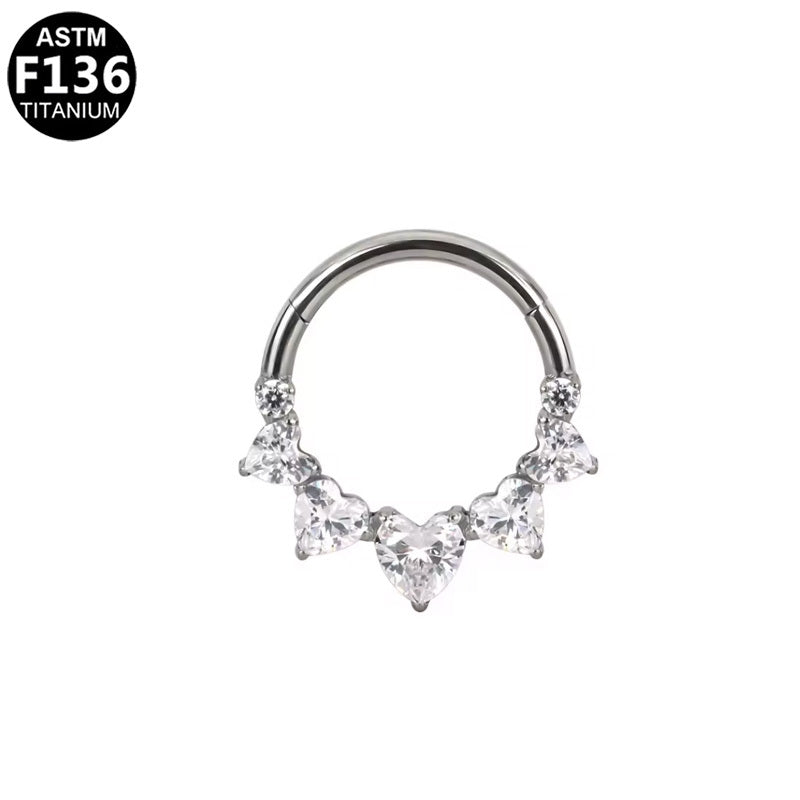 ASTM F136 Titanium 16G Segment Clicker Heart CZ Hypoallergenic Piercing Jewelry