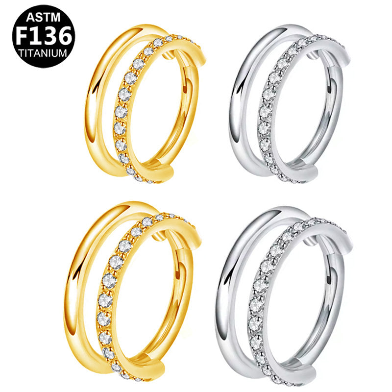 ASTM F136 Titanium 16G Double Hoop Segment Clicker CZ Hypoallergenic Piercing Jewelry