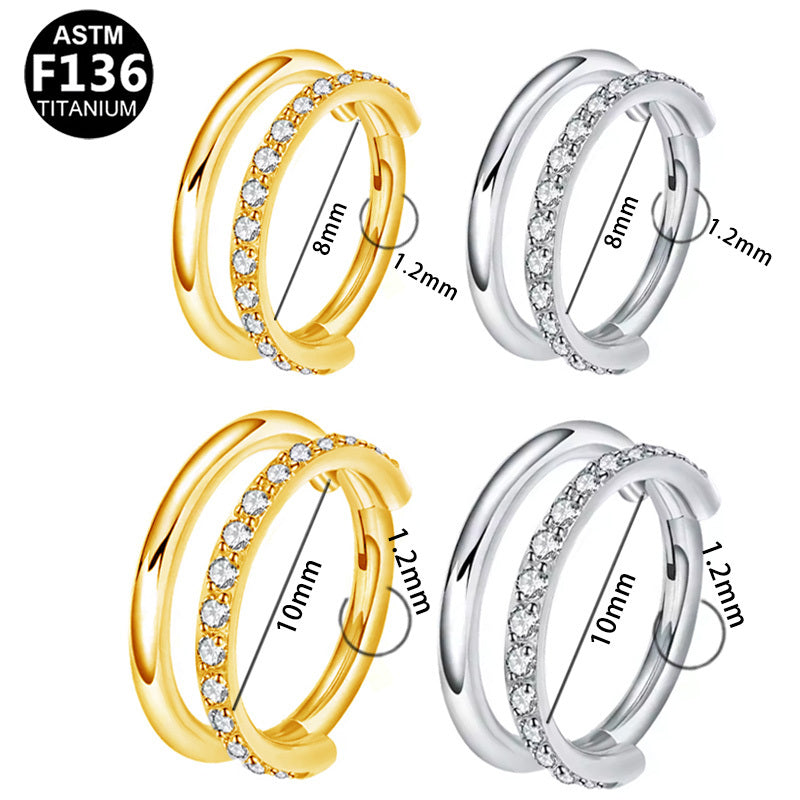 ASTM F136 Titanium 16G Double Hoop Segment Clicker CZ Hypoallergenic Piercing Jewelry