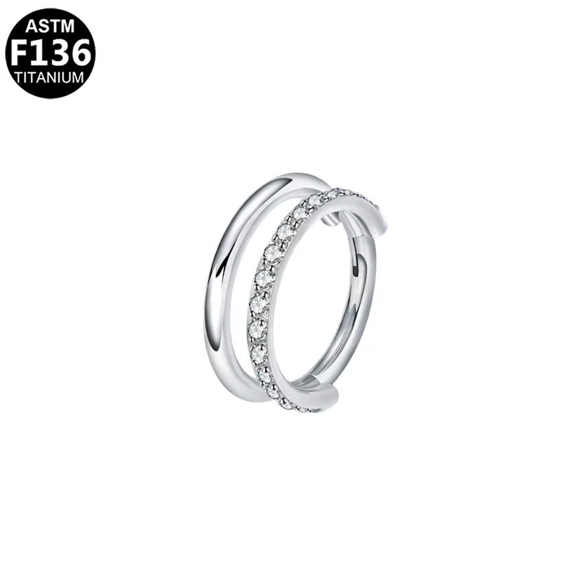 ASTM F136 Titanium 16G Double Hoop Segment Clicker CZ Hypoallergenic Piercing Jewelry