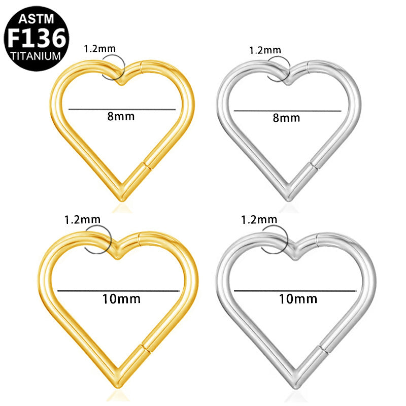 ASTM F136 Titanium 16G Heart Shape Segment Clicker Hypoallergenic Piercing Jewelry