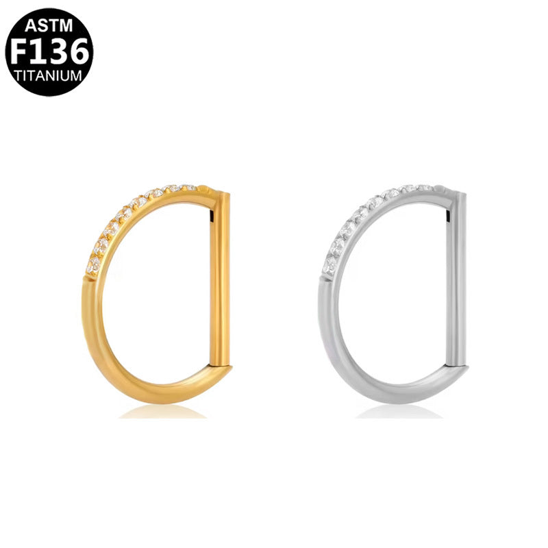 ASTM F136 Titanium 16G D-Shape Segment Clicker CZ Hypoallergenic Piercing Jewelry