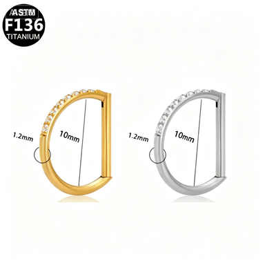 ASTM F136 Titanium 16G D-Shape Segment Clicker CZ Hypoallergenic Piercing Jewelry
