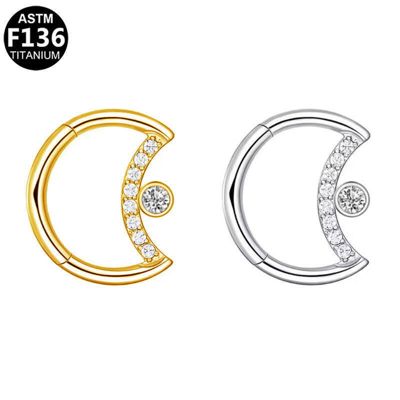 ASTM F136 Titanium 16G C Shape Segment Clicker CZ Hypoallergenic Piercing Jewelry