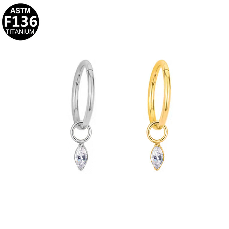 ASTM F136 Titanium 16G18G Marquise CZ Charm Segment Clicker Hypoallergenic Piercing Jewelry