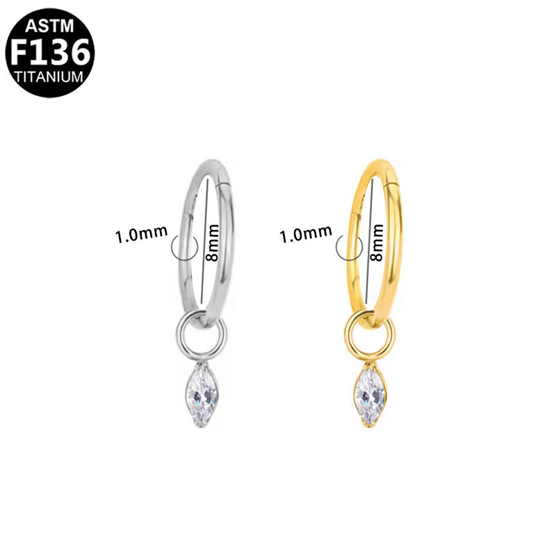 ASTM F136 Titanium 16G18G Marquise CZ Charm Segment Clicker Hypoallergenic Piercing Jewelry