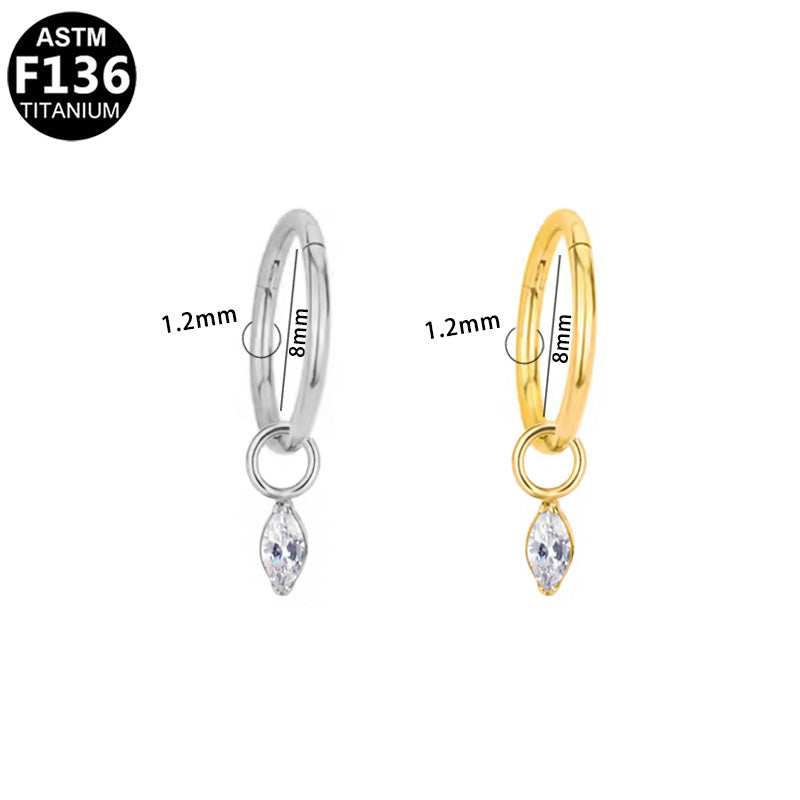 ASTM F136 Titanium 16G18G Marquise CZ Charm Segment Clicker Hypoallergenic Piercing Jewelry