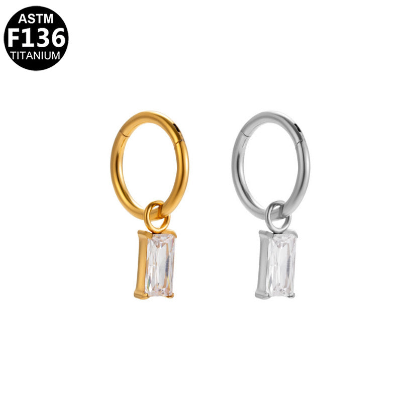 ASTM F136 Titanium 18G16G Baguette CZ Charm Segment Clicker Hypoallergenic Piercing Jewelry