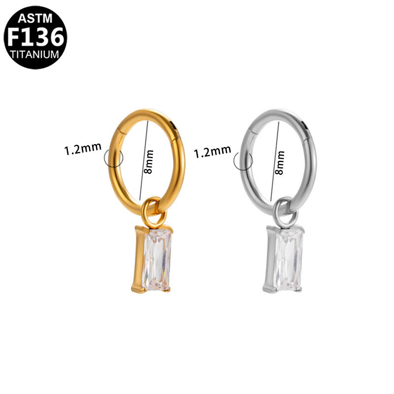 ASTM F136 Titanium 18G16G Baguette CZ Charm Segment Clicker Hypoallergenic Piercing Jewelry