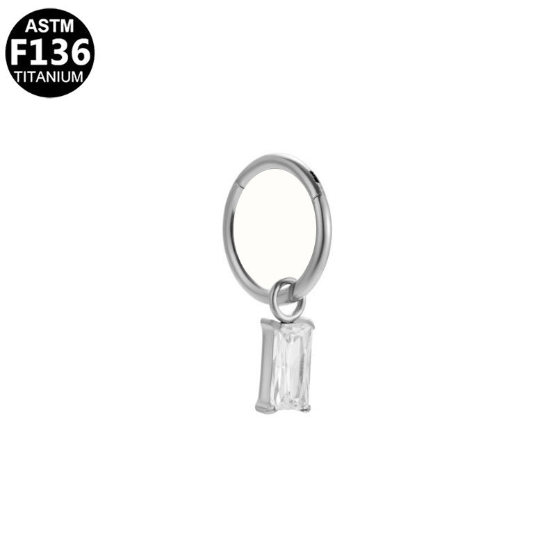 ASTM F136 Titanium 18G16G Baguette CZ Charm Segment Clicker Hypoallergenic Piercing Jewelry