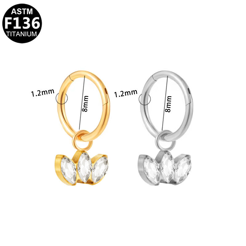 ASTM F136 Titanium 16G Marquise CZ Charm Segment Clicker Hypoallergenic Piercing Jewelry