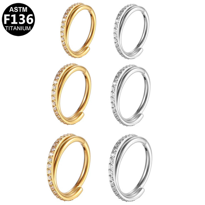 ASTM F136 Titanium 16G Segment Clicker Paved CZ Hypoallergenic Piercing Jewelry