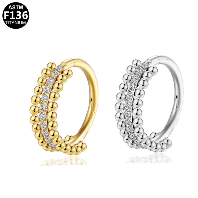ASTM F136 Titanium 16G Beaded & CZ Segment Clicker CZ Hypoallergenic Piercing Jewelry