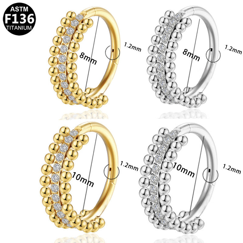 ASTM F136 Titanium 16G Beaded & CZ Segment Clicker CZ Hypoallergenic Piercing Jewelry