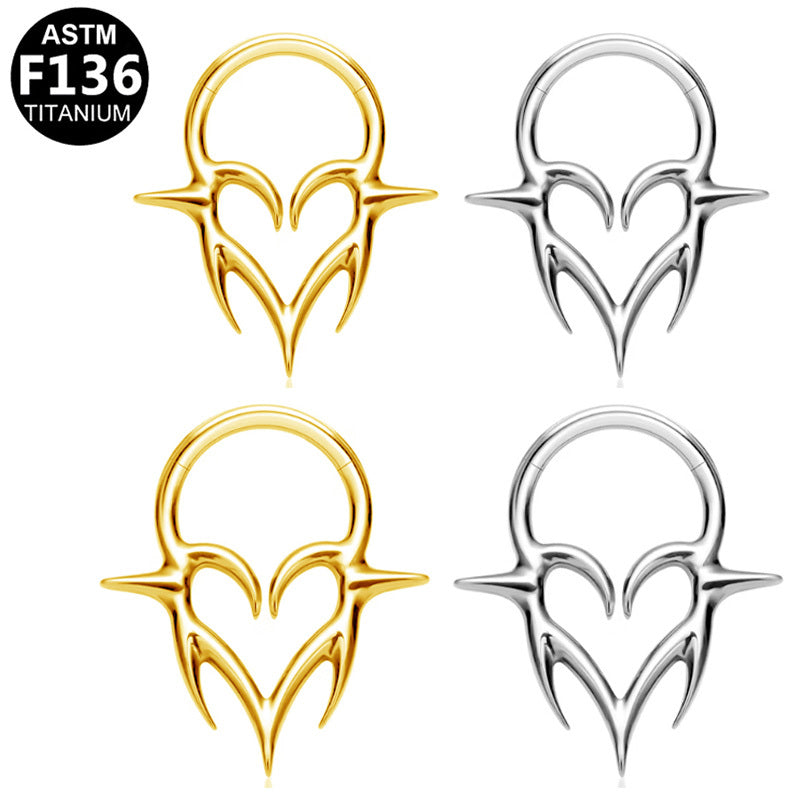 ASTM F136 Titanium 16G Tribal Heart Segment Clicker Hypoallergenic Piercing Jewelry