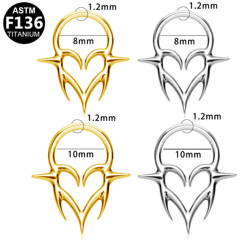ASTM F136 Titanium 16G Tribal Heart Segment Clicker Hypoallergenic Piercing Jewelry