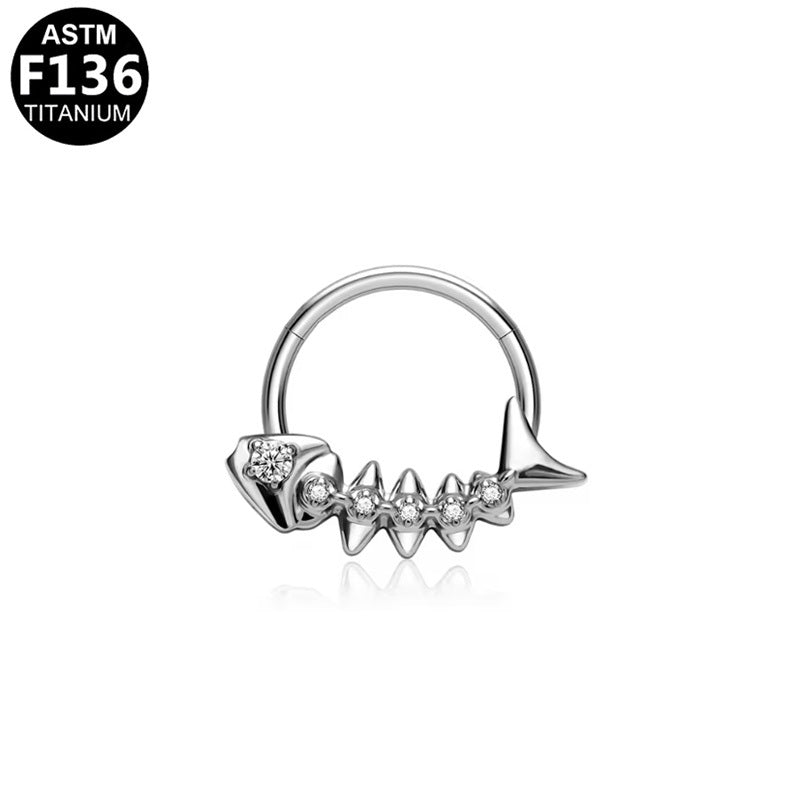ASTM F136 Titanium 16G Fishbone Segment Clicker CZ Hypoallergenic Piercing Jewelry