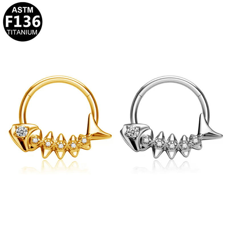 ASTM F136 Titanium 16G Fishbone Segment Clicker CZ Hypoallergenic Piercing Jewelry