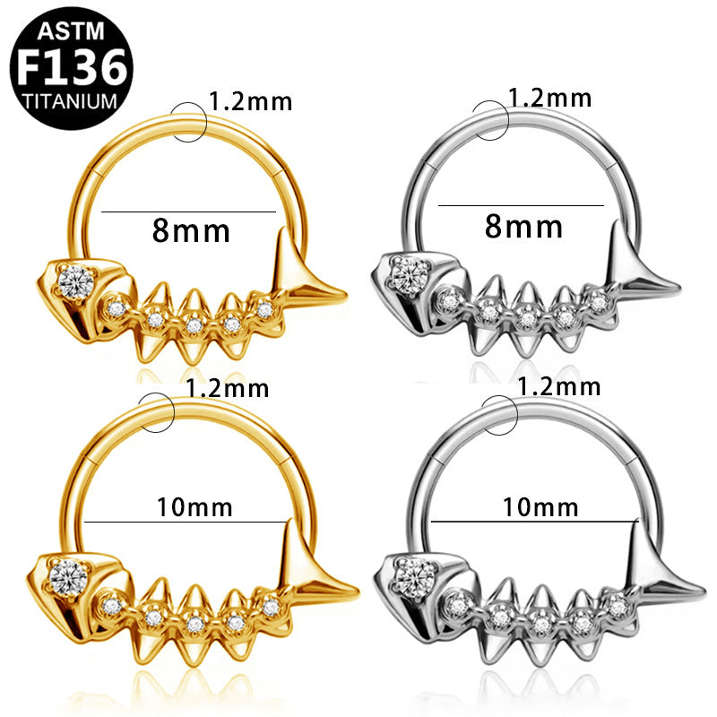 ASTM F136 Titanium 16G Fishbone Segment Clicker CZ Hypoallergenic Piercing Jewelry