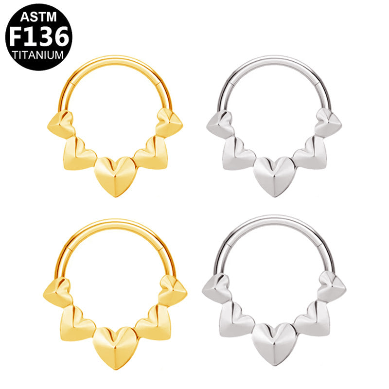 ASTM F136 Titanium 16G Puffed Hearts Segment Clicker Hypoallergenic Piercing Jewelry