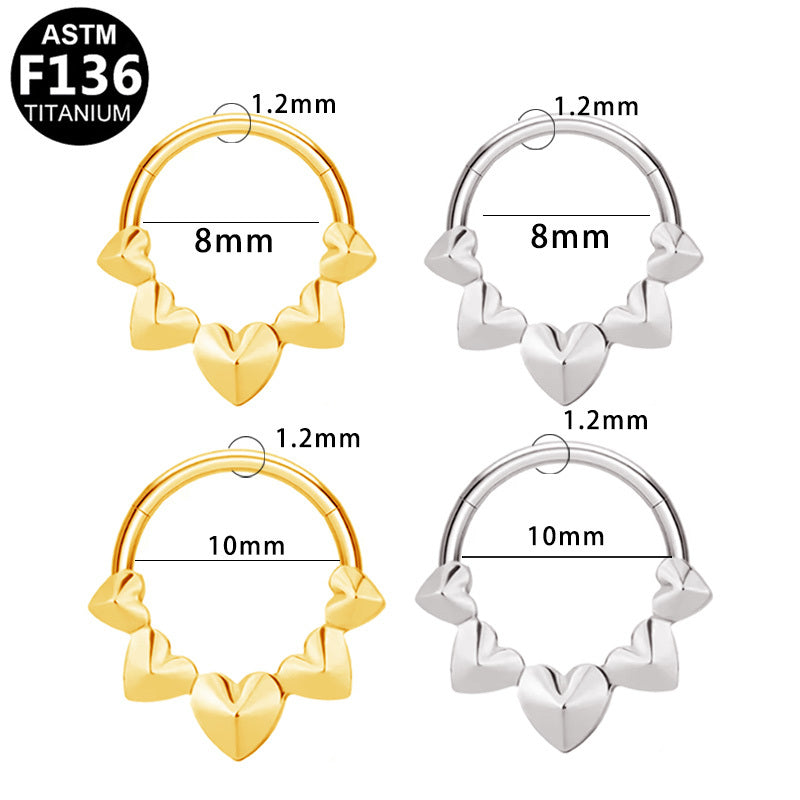 ASTM F136 Titanium 16G Puffed Hearts Segment Clicker Hypoallergenic Piercing Jewelry