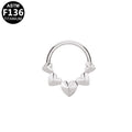 ASTM F136 Titanium 16G Puffed Hearts Segment Clicker Hypoallergenic Piercing Jewelry